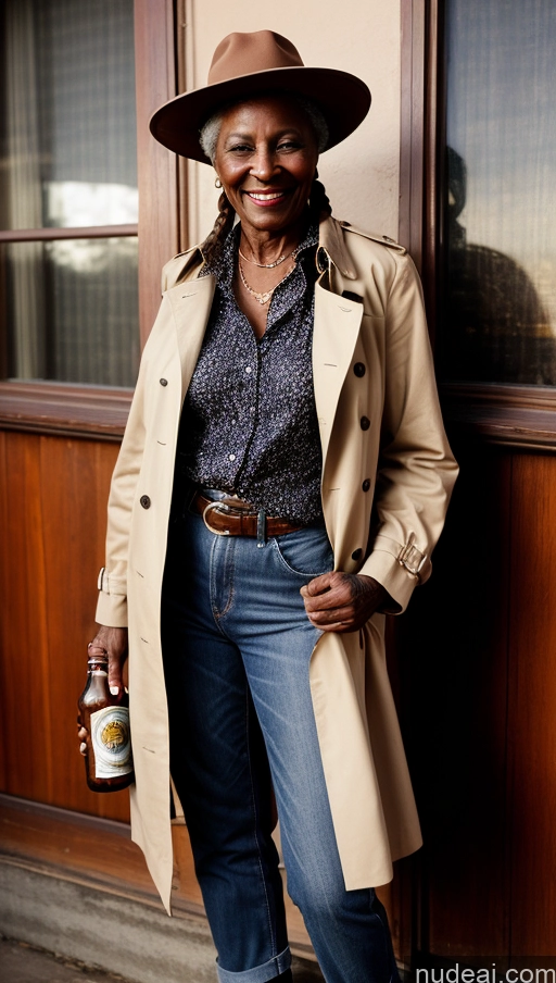 related ai porn images free for Muscular Abs Dark Skin Milf Western Trench Coat Tattoos Thick Braided Dark Lighting 60s Hat Jeans Nilotic Beer Laughing Front View 80s