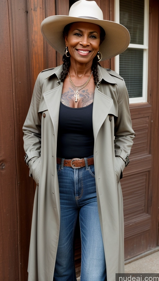 related ai porn images free for Muscular Abs Dark Skin Milf Western Trench Coat Tattoos Thick Braided Dark Lighting 60s Hat Jeans Nilotic Beer Laughing Front View 60s