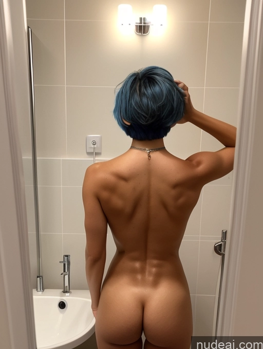 related ai porn images free for Woman One Muscular 18 Orgasm Mirror Selfie Nude Bathroom T-pose Short Hair Detailed Close-up View German Blue Hair