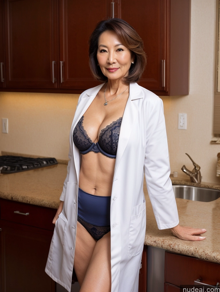 related ai porn images free for Milf Two Busty Perfect Boobs Beautiful Perfect Body 70s Bobcut Chinese Kitchen Bra Doctor Jacket Lab Coat Stylish Cleavage Detailed Sexy Face Nude