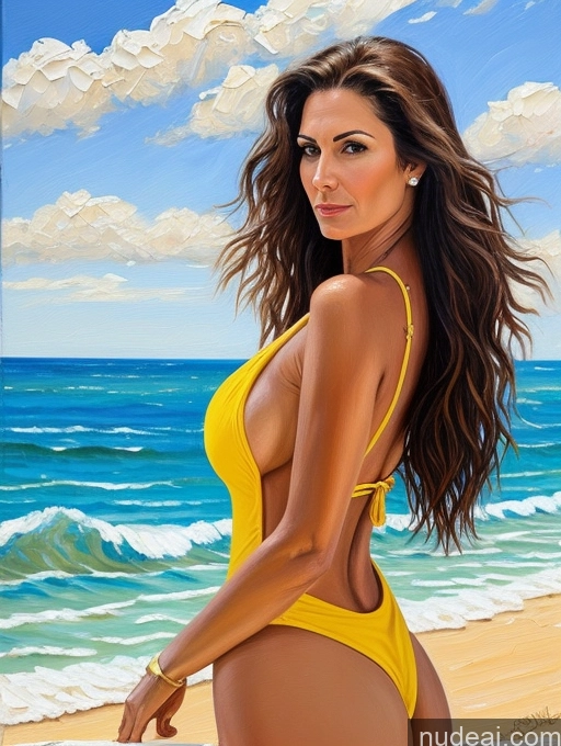related ai porn images free for Milf Thick 40s Serious Brunette Long Hair Spanish Painting Beach Front View Sundress Detailed Bikini One Piece Swimsuit