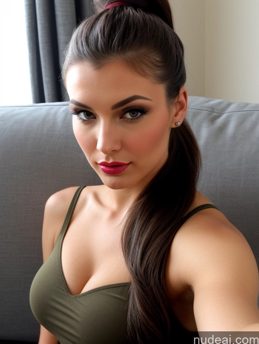 related ai porn images free for Beautiful Lipstick Small Tits Perfect Body Pouting Lips Brunette Ponytail Couch Military