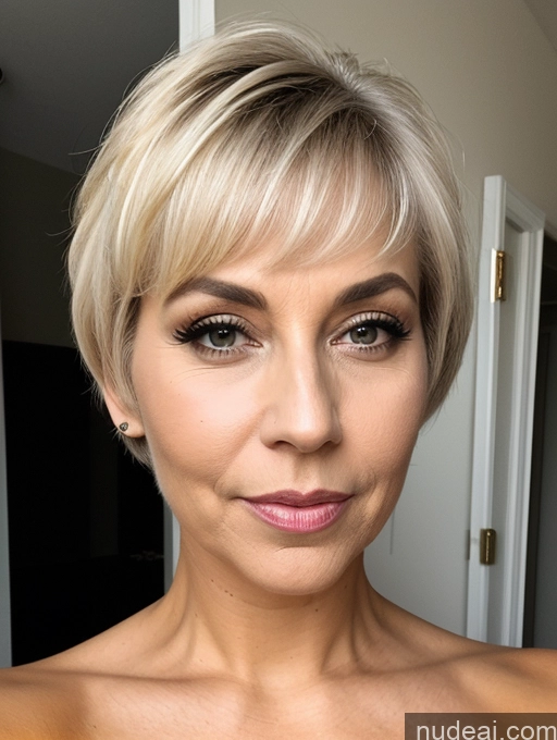 related ai porn images free for Perfect Body 70s Shocked Woman Busty White Hair Short Hair Front View Bodypaint Cleavage Gold Jewelry