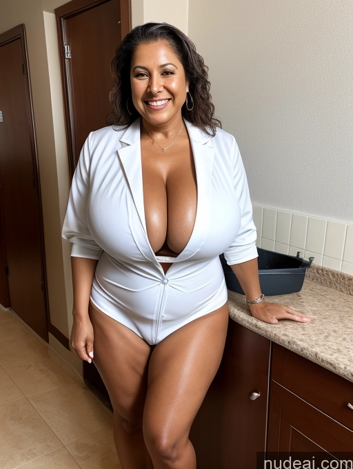 related ai porn images free for One Busty Huge Boobs Thick Tanned Skin 70s Latina Laughing Front View Microkini Thong Maid Lab Coat