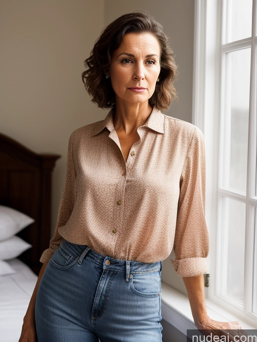related ai porn images free for Czech Short Brunette Serious Shocked Bedroom Blouse Shirt Jeans Detailed 70s Slicked