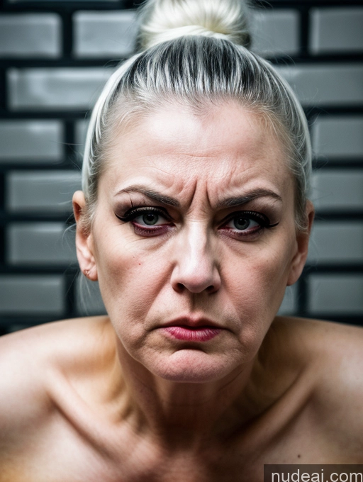 related ai porn images free for Fairer Skin 70s Perfect Boobs Pouting Lips High Heels Hair Bun White Hair Squatting Nude Angry Cyberpunk Prison Detailed Goth