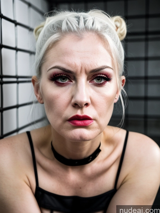 related ai porn images free for Fairer Skin 70s Perfect Boobs Pouting Lips High Heels Hair Bun White Hair Squatting Nude Angry Cyberpunk Prison Detailed Goth