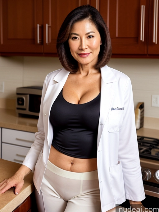 related ai porn images free for Milf Two Busty Perfect Boobs Beautiful Perfect Body 70s Bobcut Chinese Kitchen Bra Doctor Jacket Lab Coat Stylish Cleavage Topless Detailed Sexy Face