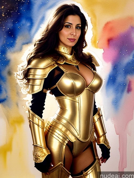 related ai porn images free for Lingerie Model One Busty Front View Gold Jewelry Bright Lighting Watercolor 40s Arabic Brunette Long Hair Sci-fi Armor