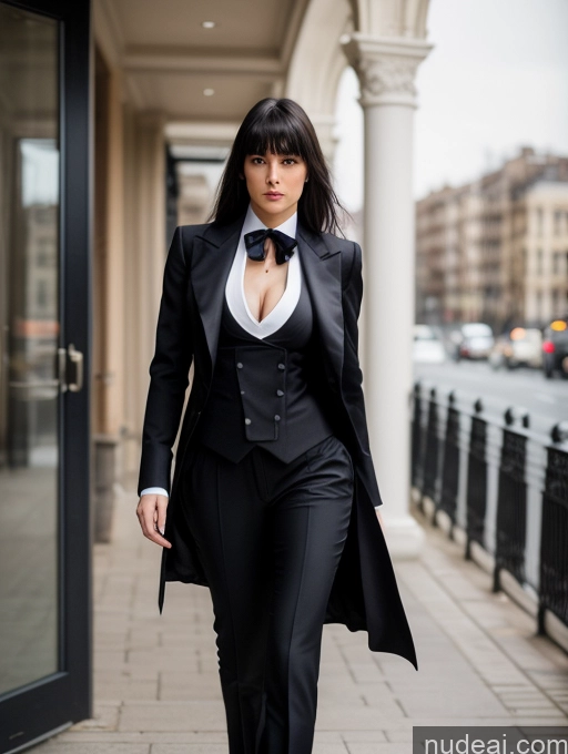 related ai porn images free for Perfect Boobs Perfect Body 20s Black Hair Bangs Spanish Film Photo Front View T-pose Beautiful Bright Lighting Serious Seductive Tailcoat Tie Woman