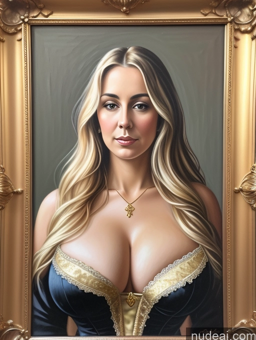 related ai porn images free for Woman Blonde Long Hair British Victorian Front Facing Full Body Painting Busty 50s Cleavage Gold Jewelry