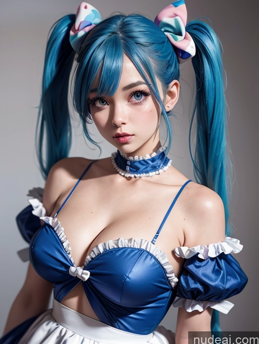 related ai porn images free for Blue Hair Pigtails Bows Cosplay Cleavage