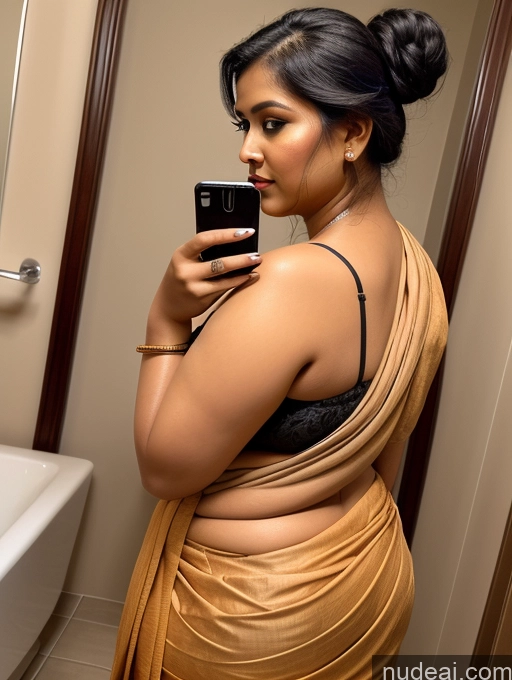 related ai porn images free for Woman One Chubby 30s Seductive Black Hair Hair Bun Indian Mirror Selfie Bathroom Sari