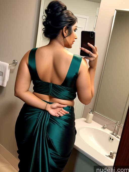 related ai porn images free for Woman One Chubby 30s Seductive Black Hair Hair Bun Indian Mirror Selfie Bathroom Sari