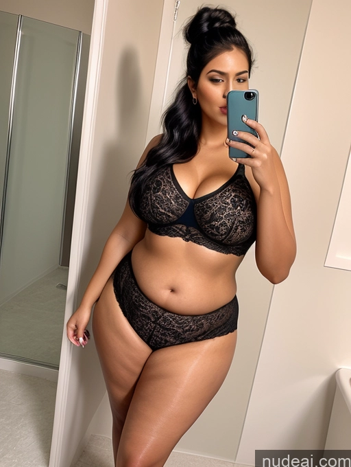 related ai porn images free for Woman One Chubby 30s Seductive Black Hair Hair Bun Indian Mirror Selfie Bathroom Crop Top