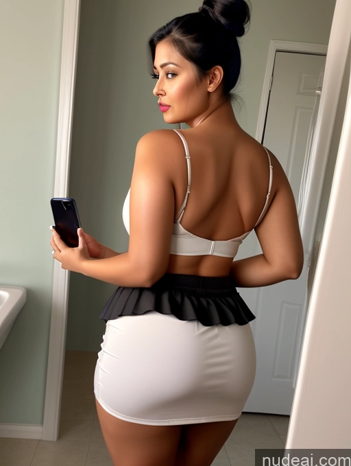 related ai porn images free for Woman One Chubby 30s Seductive Black Hair Hair Bun Indian Mirror Selfie Bathroom Mini Skirt