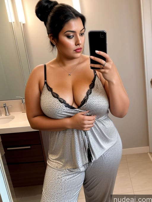 related ai porn images free for Woman One Chubby 30s Seductive Black Hair Hair Bun Indian Mirror Selfie Bathroom Pajamas