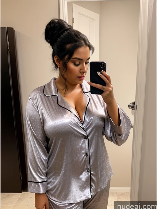 related ai porn images free for Woman One Chubby 30s Seductive Black Hair Hair Bun Indian Mirror Selfie Bathroom Pajamas
