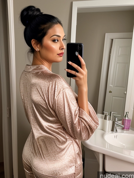 related ai porn images free for Woman One Chubby 30s Seductive Black Hair Hair Bun Indian Mirror Selfie Bathroom Pajamas