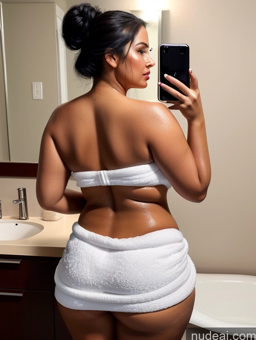 related ai porn images free for Woman One Chubby 30s Seductive Black Hair Hair Bun Indian Mirror Selfie Bathroom Towel