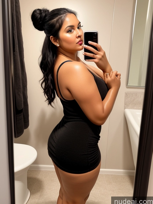 related ai porn images free for Woman One Chubby 30s Seductive Black Hair Hair Bun Indian Mirror Selfie Bathroom Towel