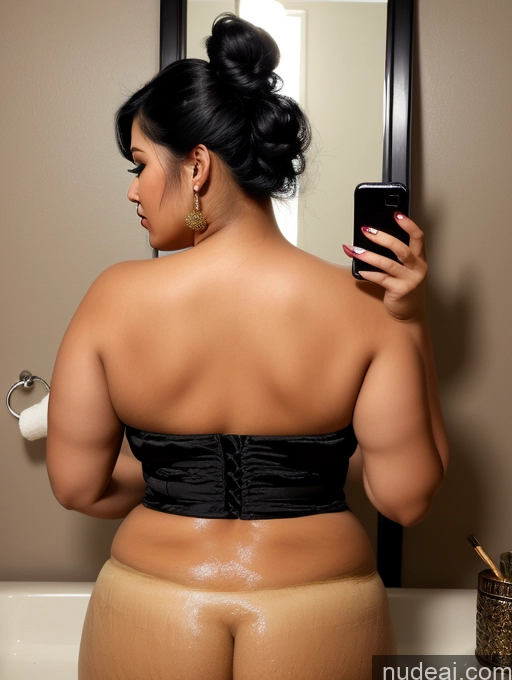 related ai porn images free for Woman One Chubby 30s Seductive Black Hair Hair Bun Indian Mirror Selfie Bathroom Traditional