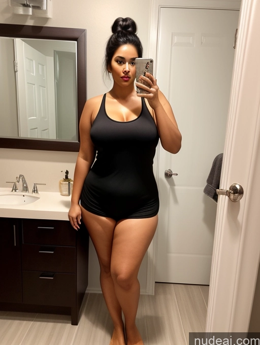 related ai porn images free for Woman One Chubby 30s Seductive Black Hair Hair Bun Indian Mirror Selfie Bathroom Tank Top Front View