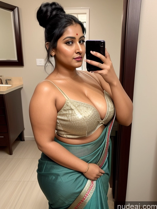 related ai porn images free for Woman One Chubby 30s Seductive Black Hair Hair Bun Indian Mirror Selfie Bathroom Front View Sari Cleavage