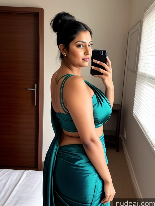 related ai porn images free for Woman One Chubby 30s Seductive Black Hair Hair Bun Indian Mirror Selfie Front View Sari Cleavage Bedroom