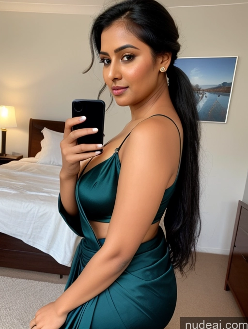 related ai porn images free for Woman One Chubby 30s Seductive Black Hair Hair Bun Indian Mirror Selfie Front View Sari Cleavage Bedroom