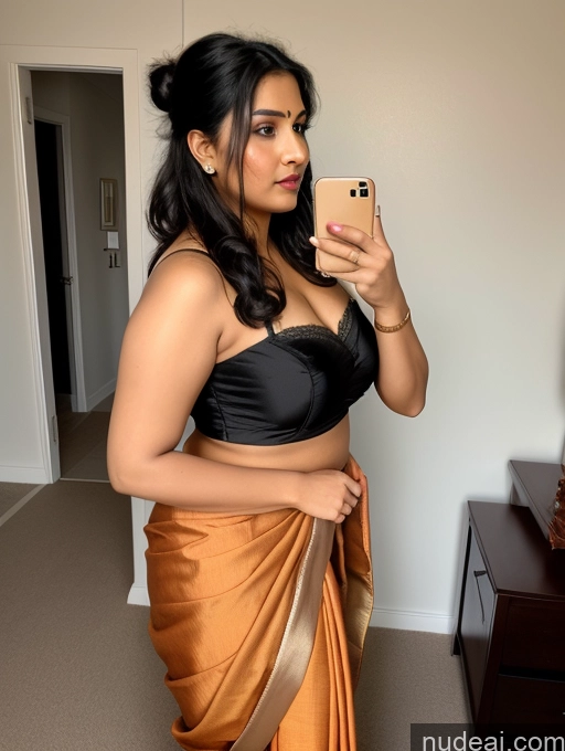 related ai porn images free for Woman One Chubby 30s Seductive Black Hair Hair Bun Indian Mirror Selfie Front View Sari Cleavage Bedroom