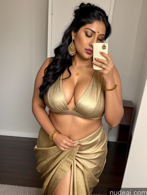 related ai porn images free for Woman One Chubby 30s Seductive Black Hair Hair Bun Indian Mirror Selfie Front View Sari Cleavage Bedroom Gold Jewelry