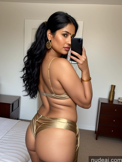 related ai porn images free for Woman One Chubby 30s Seductive Black Hair Hair Bun Indian Mirror Selfie Front View Sari Bedroom Gold Jewelry Detailed Partially Nude