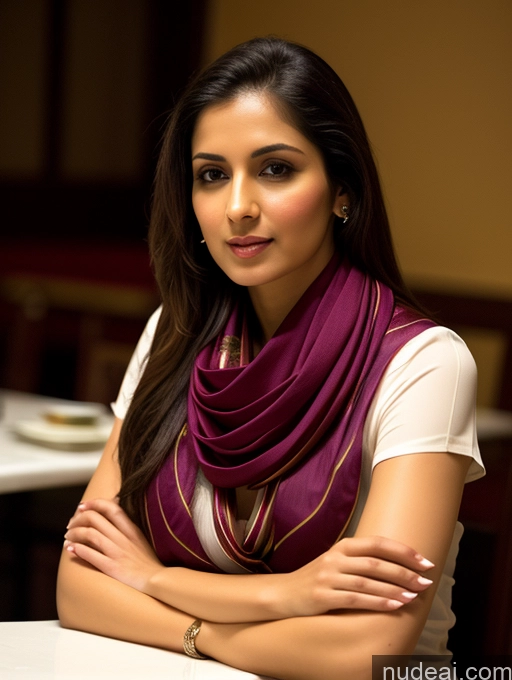 related ai porn images free for Woman One Fairer Skin Perfect Body Skinny Thick Beautiful 20s Seductive Brunette Long Hair Indian Restaurant Front View Casual Blouse Traditional Stylish Dark Lighting Bright Lighting Detailed Salwar Dress Scarf