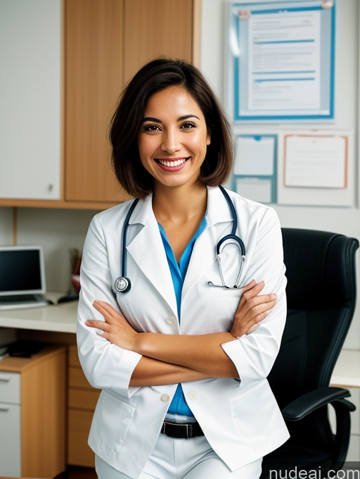 related ai porn images free for Woman One Skinny 20s Laughing Happy Brunette Bobcut Film Photo Brazilian Office Front View Doctor Suit Bright Lighting Detailed
