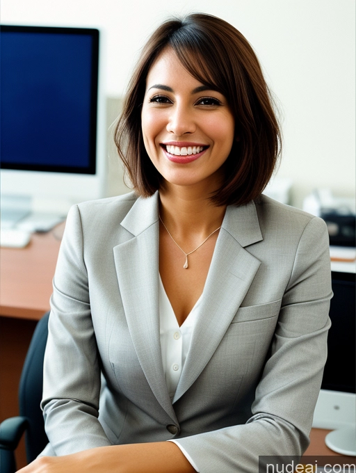 related ai porn images free for Woman One Skinny 20s Laughing Happy Brunette Bobcut Film Photo Brazilian Office Front View Suit Bright Lighting Detailed