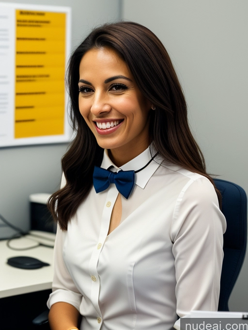 related ai porn images free for Woman One Skinny 20s Laughing Brunette Brazilian Office Front View Film Photo Bow Tie Suit Bright Lighting Detailed Straight