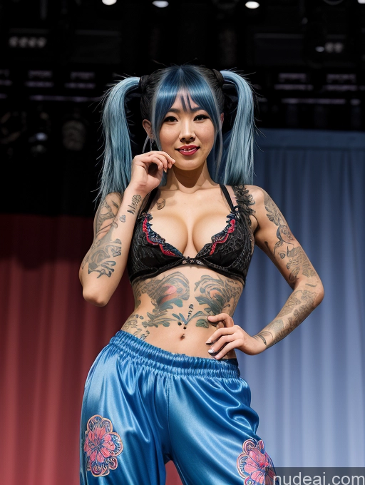 related ai porn images free for Biting Lip Chinese Cosplay Several Tattoos Pubic Hair Blue Hair Pigtails Stage Harem Pants