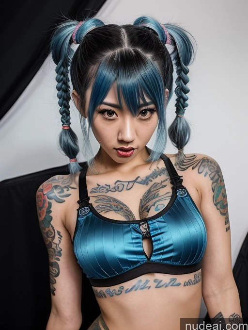 related ai porn images free for Biting Lip Chinese Cosplay Several Tattoos Pubic Hair Blue Hair Pigtails Stage