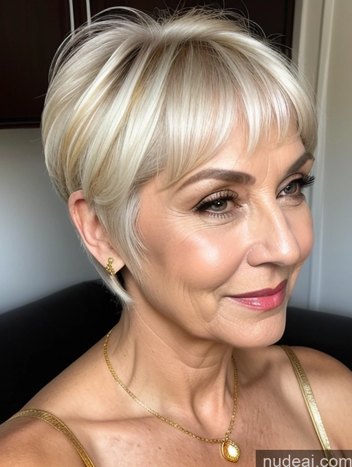 related ai porn images free for Milf Busty Perfect Boobs Perfect Body 70s White Hair Short Hair Front View Jumpsuit Gold Jewelry Detailed