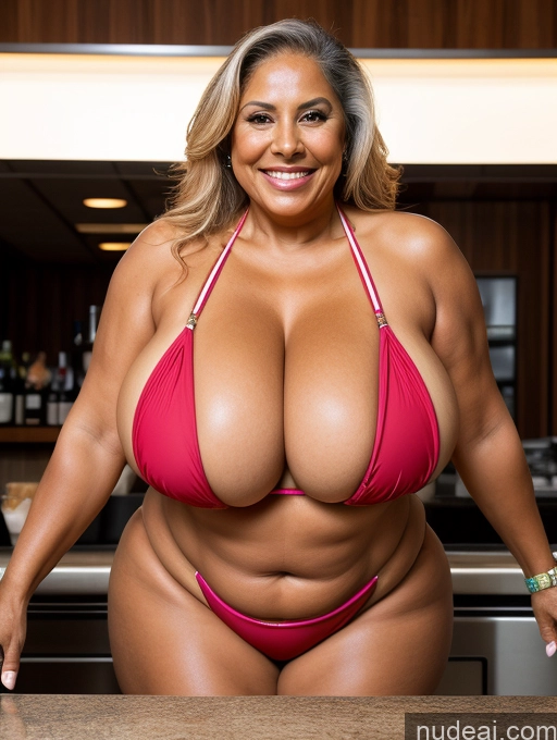 related ai porn images free for One Busty Huge Boobs Thick Tanned Skin Laughing Front View Microkini Thong 70s Latina Waitress