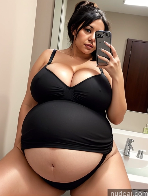 related ai porn images free for Huge Boobs Thick Chubby Short Pregnant Black Hair Serious White Bathroom Mirror Selfie Front View Belly Inflation, Cuminflation, Overeating Bra Cleavage Detailed