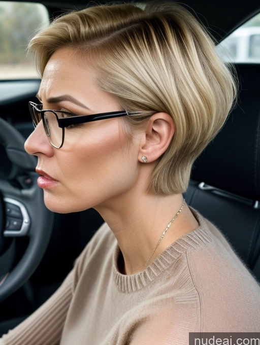 related ai porn images free for 40s Short Small Tits Glasses Blonde Short Hair Angry Serious Czech Car Jeans Sweater Blouse Transparent Detailed Side View