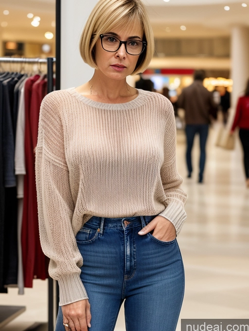 related ai porn images free for Short Small Tits Glasses Blonde Short Hair Angry Serious Czech Jeans Sweater Blouse Transparent Detailed Mall 50s
