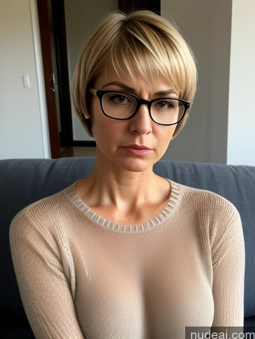 related ai porn images free for Short Small Tits Glasses Blonde Short Hair Angry Serious Czech Jeans Sweater Blouse Transparent Detailed 60s Couch