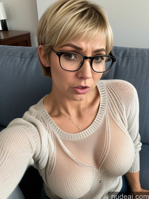 related ai porn images free for Short Glasses Blonde Short Hair Angry Serious Czech Jeans Sweater Transparent Detailed 60s Couch Busty Blowjob