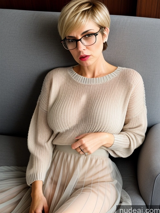 related ai porn images free for Short Glasses Blonde Short Hair Angry Serious Czech Sweater Transparent Detailed 60s Couch Busty Long Skirt On Back