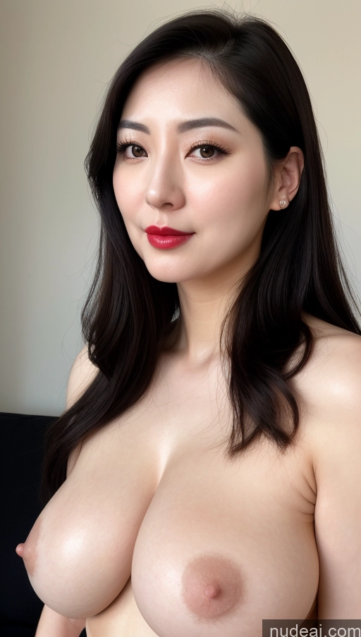 related ai porn images free for Woman One Beautiful Fairer Skin 30s Black Hair Slicked Korean Close-up View Busty Perfect Boobs Lipstick