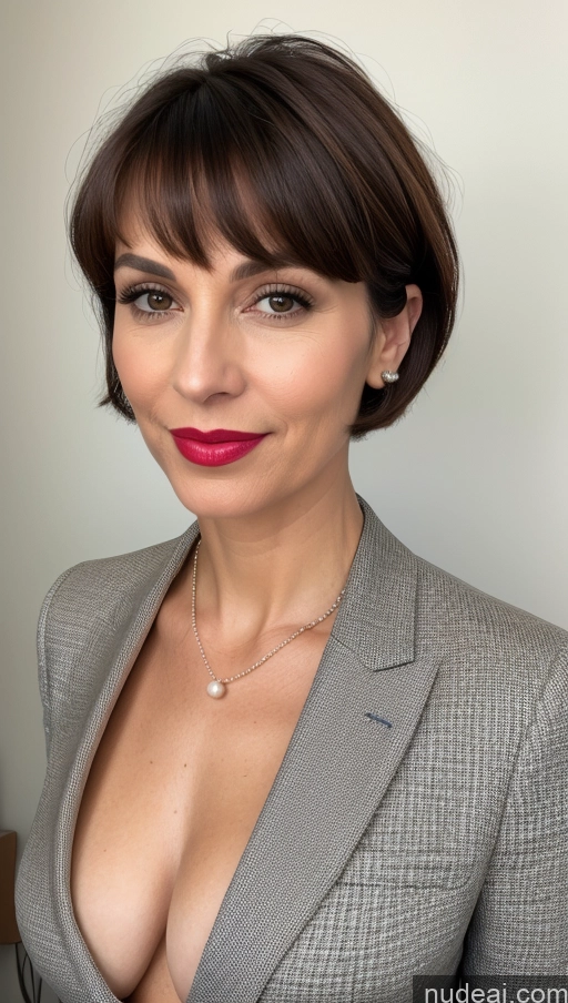 related ai porn images free for Woman Brunette Skin Detail (beta) Bright Lighting Cleavage Suit Pearl Jewelry Beautiful Short Hair Lipstick Hungarian 50s