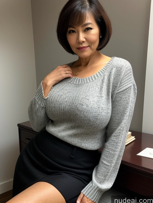 related ai porn images free for Milf Perfect Boobs Perfect Body Busty Beautiful 70s Chinese Casual Blouse Sweater Secretary Professor Stylish Cleavage Dark Lighting Detailed Short Hair